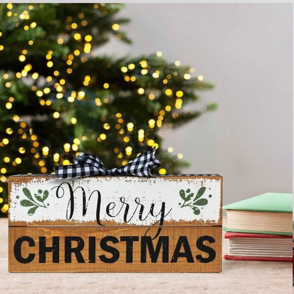 Rustic Wooden Merry Christmas Sign Box - Farmhouse-Inspired Holiday Decor - Picture 4 of 5